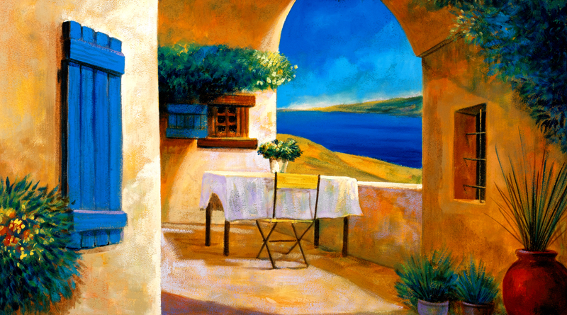 Trompe l'oeil PT 100802 che mostra il  Cortile di Nonna Rosa
